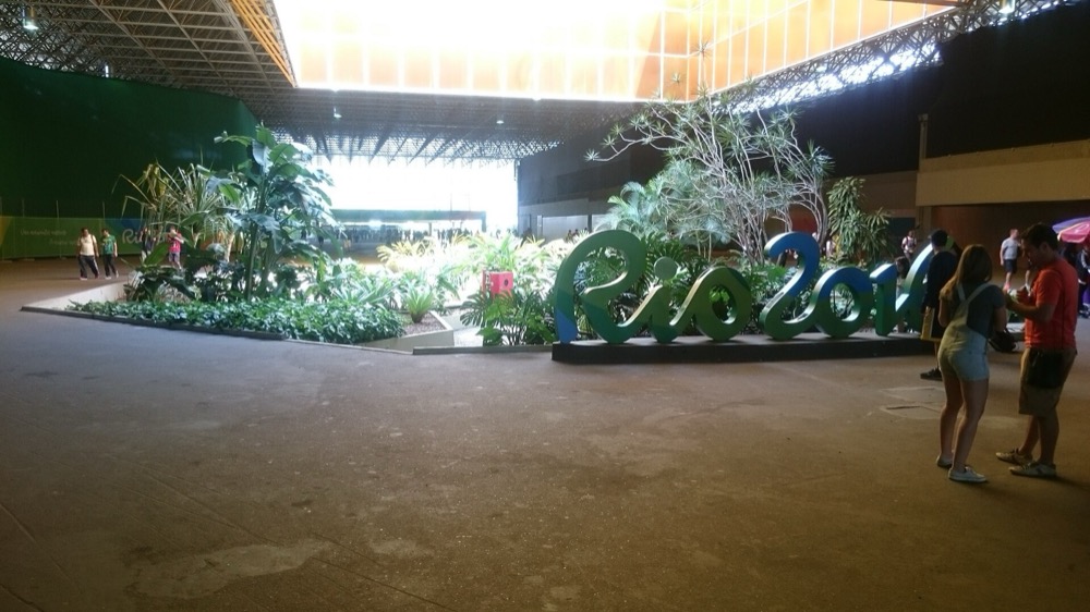 hall da entrada do Riocentro em 2016 (a decoração da Olimpíada já saiu)